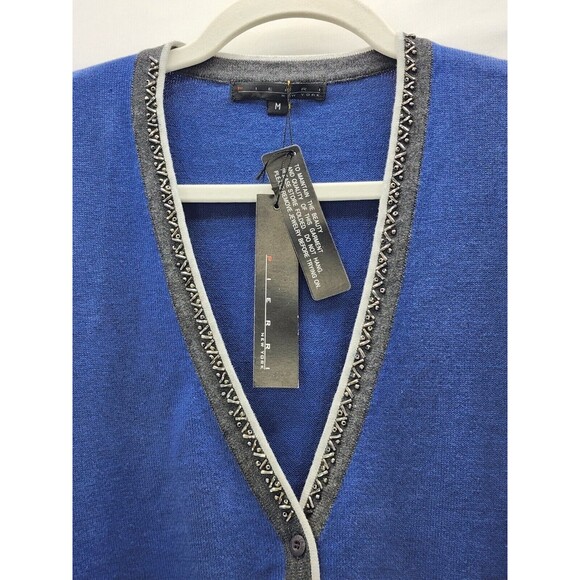 Cardigan Sweater by Pierri New York, Blue Cardigan with Bling Trim, Med - Picture 8 of 10